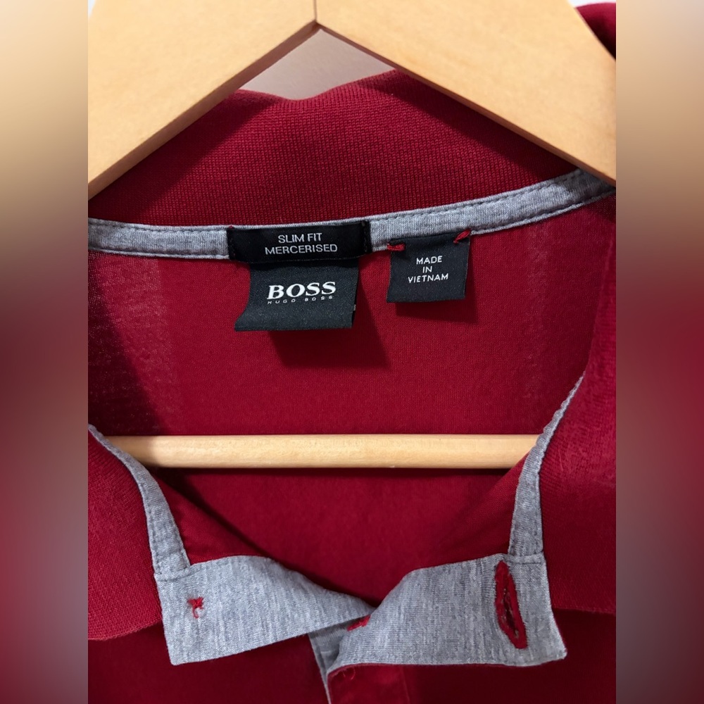 Boss Dark Red & Gray Polo Shirt – Size XXL - Picture 3 of 4